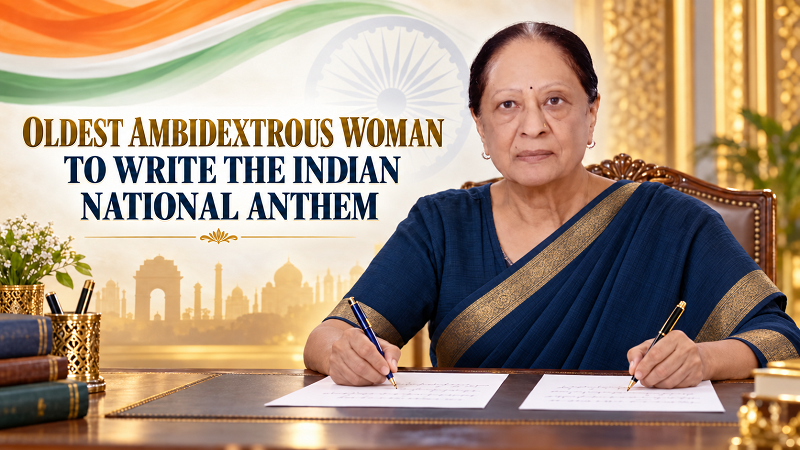  OLDEST AMBIDEXTROUS WOMAN TO WRITE THE INDIAN NATIONAL ANTHEM.