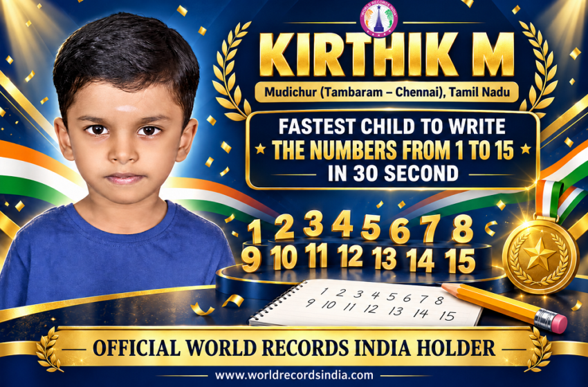  FASTEST CHILD TO WRITE THE NUMBERS FROM 1 TO 15 IN 30 SECOND.